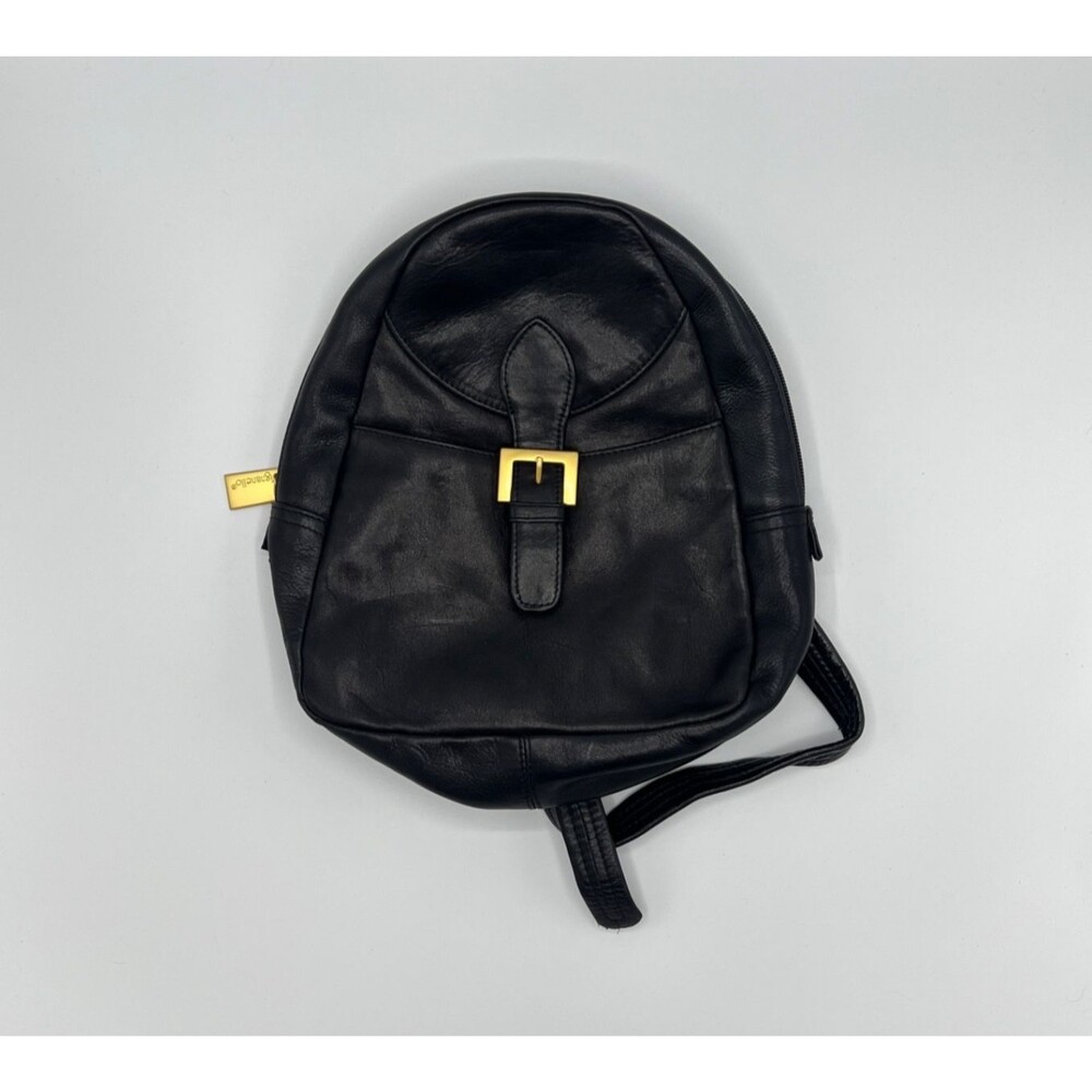 Vintage Tignanello Sling Backpack Black/Gold Soft Leather One Shoulder Buckle